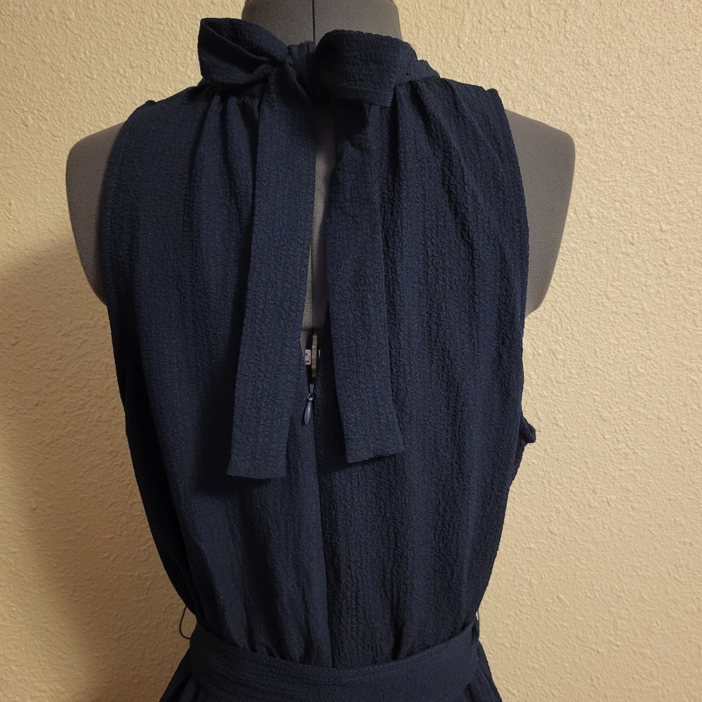 Anne Klein Navy Crinkle Mock Neck Tiered Maxi Dress Size 10 - Picture 6 of 8